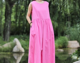 Sleeveless Summer Linen Dress Loose Cotton Linen Maxi Dress Plus Size Linen Plus Size Dress Plus Size Clothing Oversized Linen Dress