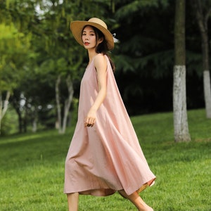 Sleeveless Jacquard Loose Summer Linen Dress Soft Cotton Linen Dress Plus Size Linen Dress Plus Size Clothing Oversized Linen Dress 017J