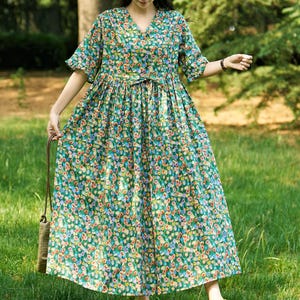 New Arrival Trendy Printing Loose Summer Cotton Dress Lightweight Soft Cotton Maxi Dress Plus Size Dress Plus Size Clothing Style 200P