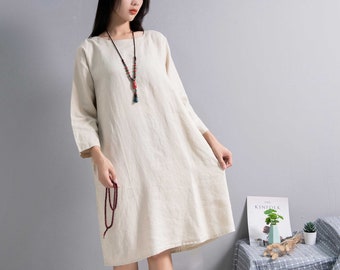 Cosy Loose Linen Dress Casual Cotton Linen Dress Oversized Dress Plus Size Linen Plus Size Dress Plus Size Clothing Linen Clothing