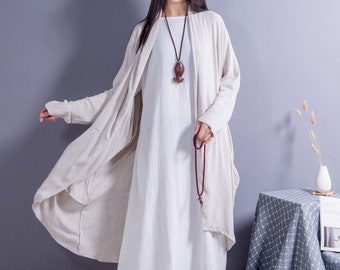 Loose Fitting Linen Cardigan Cotton Linen Coat Casual Oversized Coat Plus Size Linen Plus Size Dress Linen Robe Plus Size Clothing