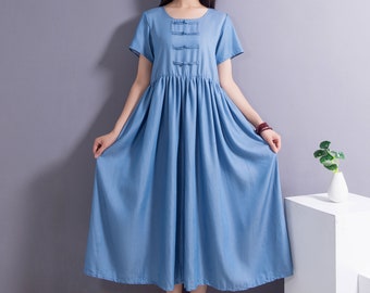 Cosy Denim Cotton Dress Soft Cotton Maxi Dress Casual Oversized Dress Plus Size Cotton Plus Size Dress Cotton Robe Plus Size Clothing