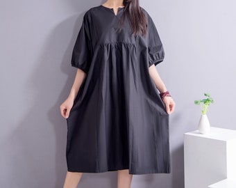 Robe ample à la mode en lin Robe en lin et coton doux Robe en lin décontractée surdimensionnée Robe en lin grande taille Robe en lin grande taille Style vestimentaire 067