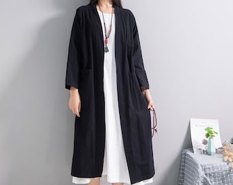 Casual Loose Fitting Linen Cardigan Cotton Linen Coat Oversized Coat Plus Size Linen Plus Size Coat Plus Size Clothing Linen Maxi Coat