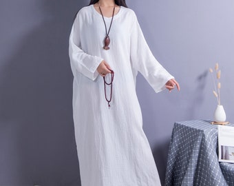 Batwing Sleeves Casual Cotton Linen Dress Linen Maxi Dress Oversized Dress Plus Size Linen Plus Size Dress Linen Robe Plus Size Clothing