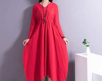 Casual Adjustable Waist Linen Dress Cotton Linen Maxi Dress Oversized Dress Plus Size Linen Plus Size Dress Linen Robe Plus Size Clothing