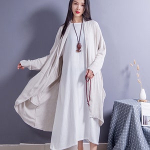 Loose Fitting Linen Cardigan Cotton Linen Coat Casual Oversized Coat Plus Size Linen Plus Size Dress Linen Robe Plus Size Clothing Style 079