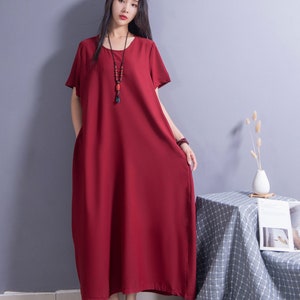 Casual losse linnen jurk Katoenlinnen maxi-jurk Oversized linnen jurk Grote maten linnen jurk Grote maten Linnen gewaad Grote maten kleding