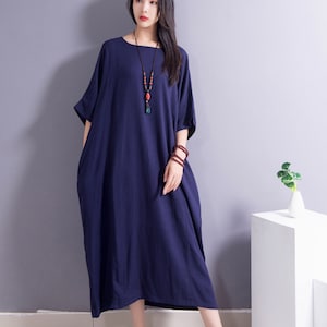 Batwing Sleeves Linen Dress Cotton Linen Maxi Dress Oversized - Etsy