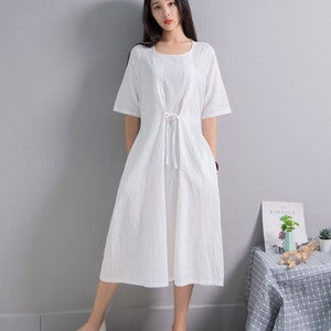 Jacquard Summer Linen Dress Soft Cotton Linen Leisure Dress Casual Loose Oversized Dress Plus Size Linen Dress Plus Size Clothing Style 070J