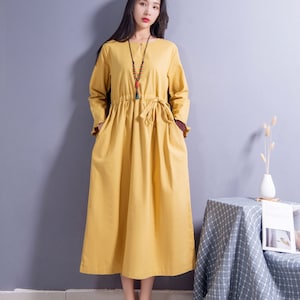 Adjustable Waist Loose Linen Dress Soft Cotton Linen Maxi Dress Plus Size Linen Dress Plus Size Clothing Oversized Linen Dress Style 082