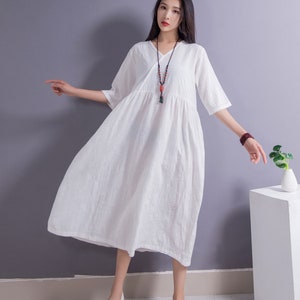 Casual Jacquard Linen Dress Cotton Linen Maxi Dress Loose Summer Dress ...