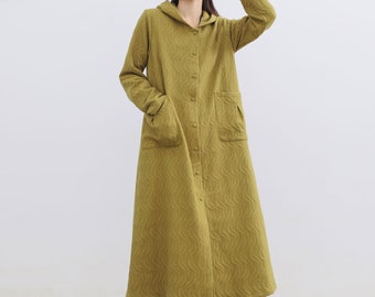 New Arrival Jacquard Hooded Winter Linen Coat Cotton Linen Windbreaker Plus Size Clothing Plus Size Coat Loose Maxi Linen Coat Style 140J