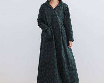 New Arrival Jacquard Hooded Winter Linen Coat Cotton Linen Windbreaker Plus Size Clothing Plus Size Coat Loose Fitting Linen Cardigan