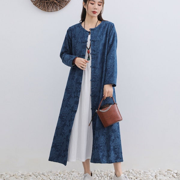 New Arrival Jacquard Spring Winter Linen Cardigan Cotton Linen Windbreaker Loose Fitting Linen Coat  Plus Size Clothing Plus Size Coat