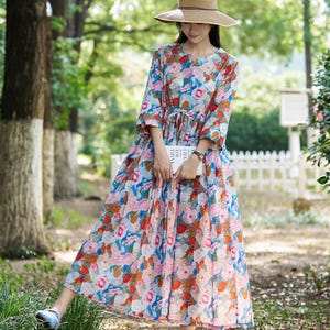 New Arrival Retro Printing Loose Summer Cotton Dress Lightweight Soft Cotton Maxi Dress Plus Size Dress Plus Size Clothing Holiday Gift 007W