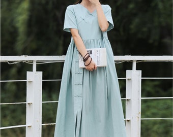 Retro Summer Linen Dress Loose Cotton Linen Maxi Dress Plus Size Clothing Plus Size Dress Linen Robe Oversized Linen Dress Linen Clothing
