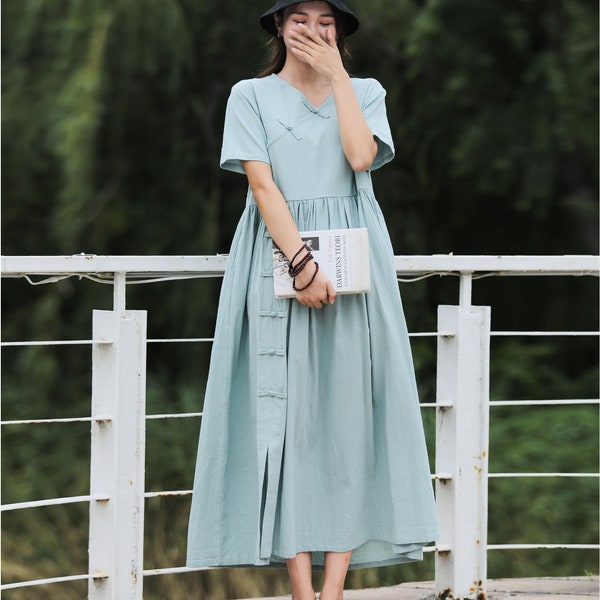 Retro Summer Linen Dress Loose Cotton Linen Maxi Dress Plus Size Clothing Plus Size Dress Linen Robe Oversized Linen Dress Linen Clothing