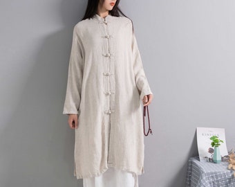 Handmade Buttons Loose Fitting Linen Coat Cotton Linen Jacket Casual Oversized Coat Plus Size Linen Plus Size Coat Plus Size Clothing