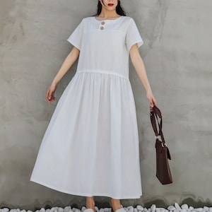 Losse zomerlinnen jurk Zachte katoenen linnen maxi-jurk Casual oversized jurk Grote maten linnen jurk Grote maten kleding Linnen gewaad Stijl 001