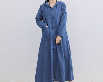 New Arrival Spring Winter Cotton Denim Coat Cotton Hooded Coat Plus Size Coat Windbreaker Plus Size Clothing Cotton Maxi Coat  Holiday Gift