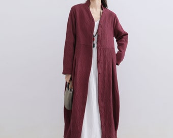 New Arrival Jacquard Winter Linen Coat Cotton Linen Windbreaker Plus Size Coat Plus Size Clothing Linen Maxi Coat Linen Clothing Style 143J