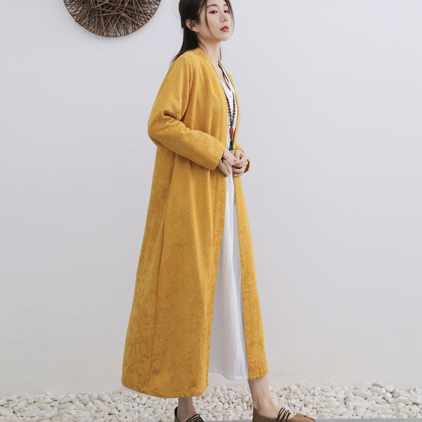 Nouvelle arrivée Jacquard Cosy Linen Cardigan Printemps Hiver Coton Lin Coupe-vent Loose Fitting Linen Coat Plus Size Vêtements Plus Size Manteau