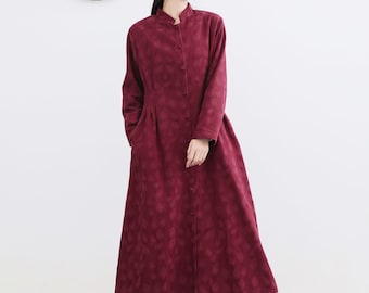 New Arrival Jacquard Winter Linen Coat Cotton Linen Windbreaker Linen Robe Plus Size Clothing Plus Size Coat Loose Linen Jacket Style 149J