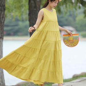 Sleeveless Loose Linen Dress Leisure Cotton Linen Maxi Dress Summer Linen Dress Plus Size Linen Plus Size Dress Plus Size Clothing Style 056