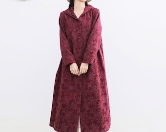 New Arrival Jacquard Spring Winter Linen Coat Hooded Cotton Linen Windbreaker Linen Maxi Coat Plus Size Clothing Plus Size Coat Holiday Gift