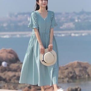 Cosy Loose Summer Linen Dress Soft Cotton Linen Maxi Dress Plus Size Clothing Plus Size Dress Linen Robes Oversized Linen Dress Style 038