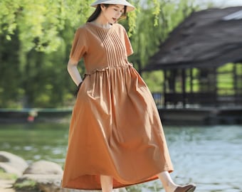 New Arrival Cosy Linen Summer Dress Soft Cotton Linen Maxi Dress Plus Size Dress Plus Size Clothing Loose Fitting Oversized Linen Dress