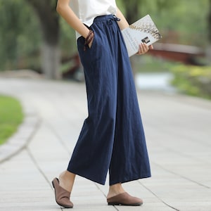 Jacquard Elastic Waist Loose Linen Pants Cotton Linen Casual Pants Plus Size Linen Trousers Plus Size Clothing Plus Size Pants Style 089