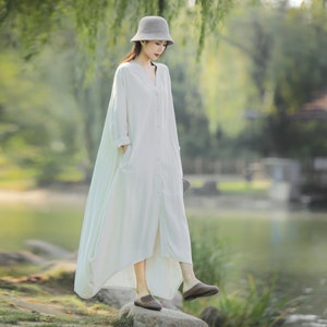 Cosy Linen Maxi Coat Casual Cotton Linen Windbreaker Linen Robe Plus Size Clothing Plus Size Dress Loose Linen Jacket Oversized Coat 131