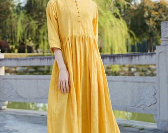 New Arrival Casual Jacquard Linen Summer Dress Soft Cotton Linen Maxi Dress Plus Size Dress Plus Size Clothing Loose Linen Dress Style 189J