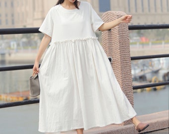 New Arrival Cosy Loose Summer Dress Soft Cotton Linen Maxi Dress Plus Size Linen Dress Plus Size Clothing Oversized Linen Dress Style 009