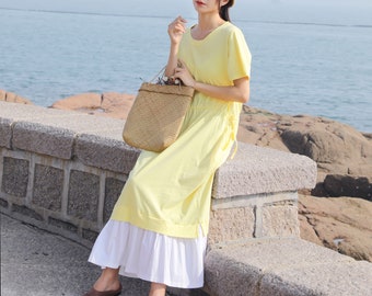 Taille réglable Loose Linen Cotton Dress Soft Cotton Maxi Dress Casual Oversize Dress Plus Size Cotton Plus Size Robe Plus Size Cotton