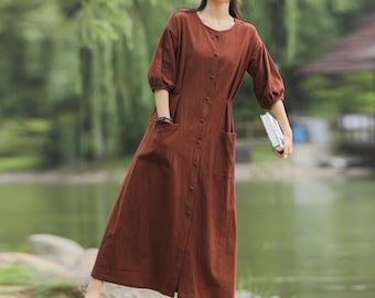 Retro Loose Linen Coat Cotton Linen Maxi Coat Plus Size Clothing Plus Size Dress Linen Jacket Oversized Dress Loose Fitting Linen Dress