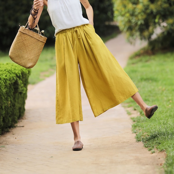 Loose Fitting Elastic Waist Loose Summer Pants Cotton Linen Casual Oversized Pants Plus Size Linen Trousers Plus Size Clothing Style 027