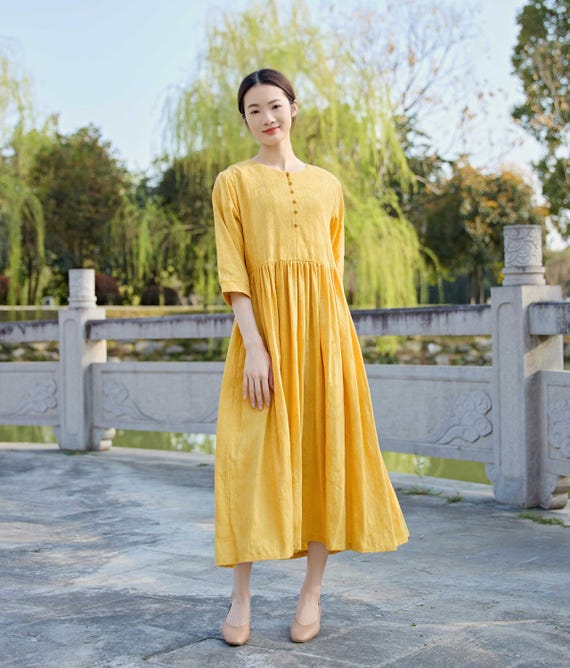 New Arrival Casual Jacquard Linen Summer Dress Soft Cotton Linen