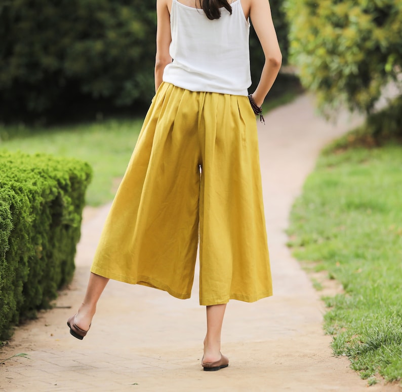 Loose Fitting Elastic Waist Loose Summer Pants Cotton Linen Casual Oversized Pants Plus Size Linen Trousers Plus Size Clothing Style 027 image 7