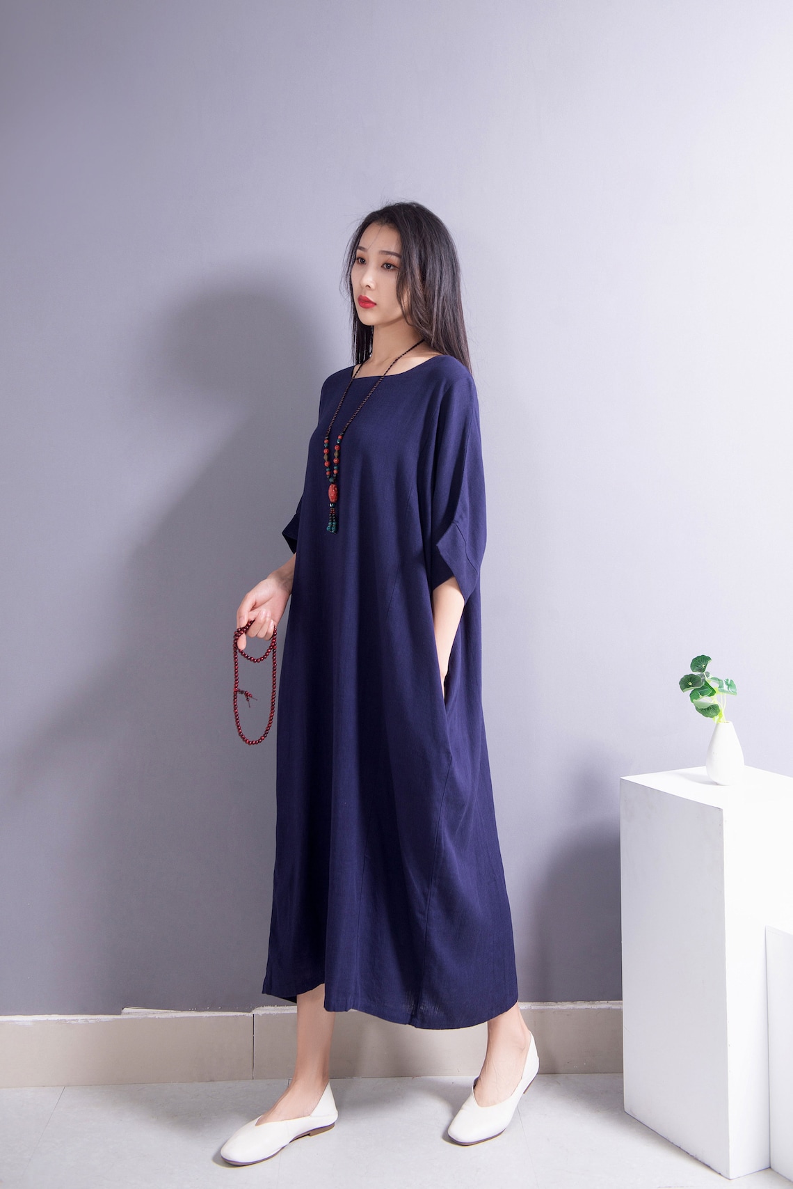Green Linen Batwing Sleeve Loose Pocketed Shirt Dress BCBSK-25700-3282 - Crystal Lake main image 0