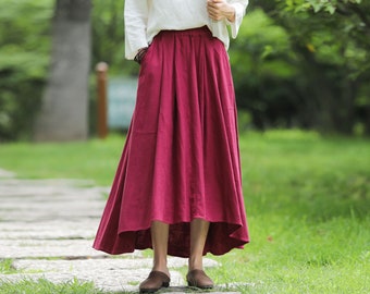 Elastic Waist Casual Linen Skirt Cotton Linen Loose Skirt Leisure Oversized Skirt Plus Size Linen Plus Size Clothing Plus Size Dress