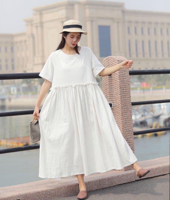 New Arrival Cosy Loose Summer Dress Soft Cotton Linen Maxi Dress Plus Size Linen Dress Plus Size Clothing Oversized Linen Dress Style 009 New Arrival Cosy Loose Summer Dress Soft Cotton Linen Maxi Dress Plus Size Linen Dress Plus Size Clothing Oversized Linen Dress Style 009