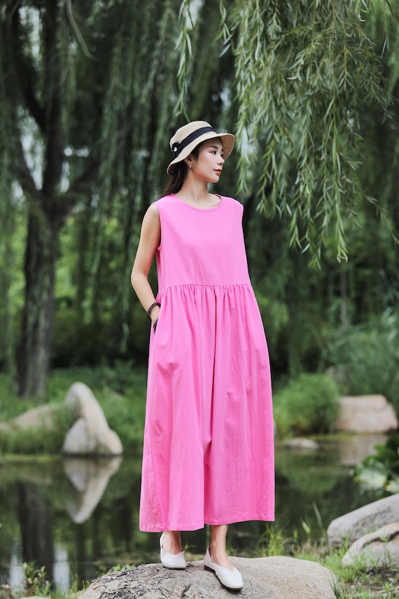 Sleeveless Summer Linen Dress Soft Cotton Linen Maxi Dress Plus Size Linen Dress Plus Size Clothing Loose Oversized Linen Dress Style 065