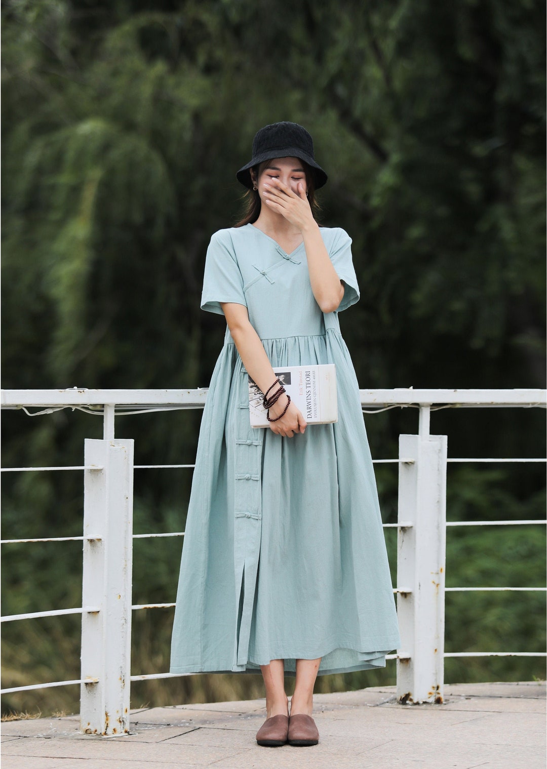 long sleeve plus size cotton linen vintage for women causal loose autumn midi shirt dress