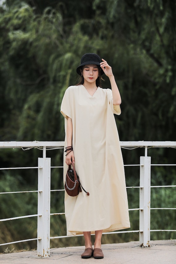 Batwing Sleeves Summer Linen Dress Loose Cotton Linen Maxi Dress Plus Size  Linen Plus Size Dress Plus Size Clothing Linen Clothing Style 064 - Etsy UK