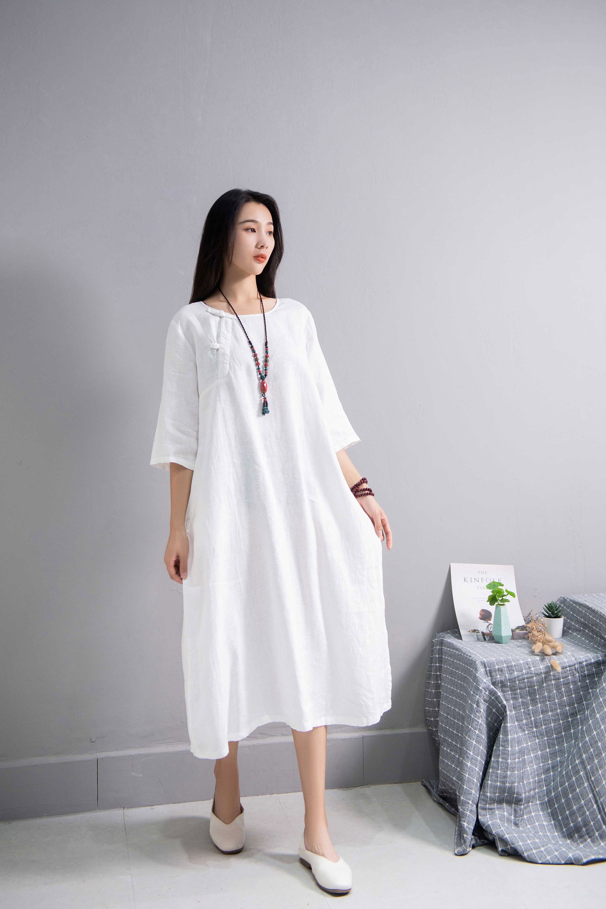 Plus size top cotton linen dresses