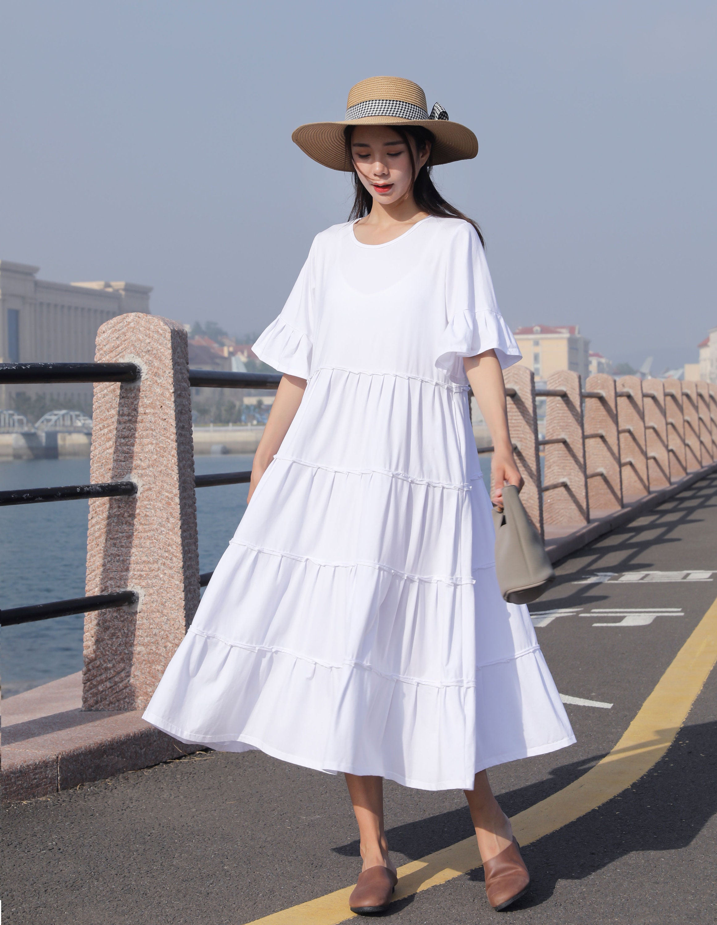 Ruffle Sleeves Summer Linen Dress Spring Dress Cotton Linen | Etsy