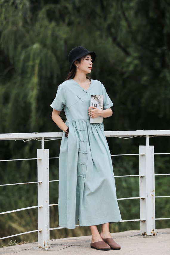 Loose cotton linen dresses deals